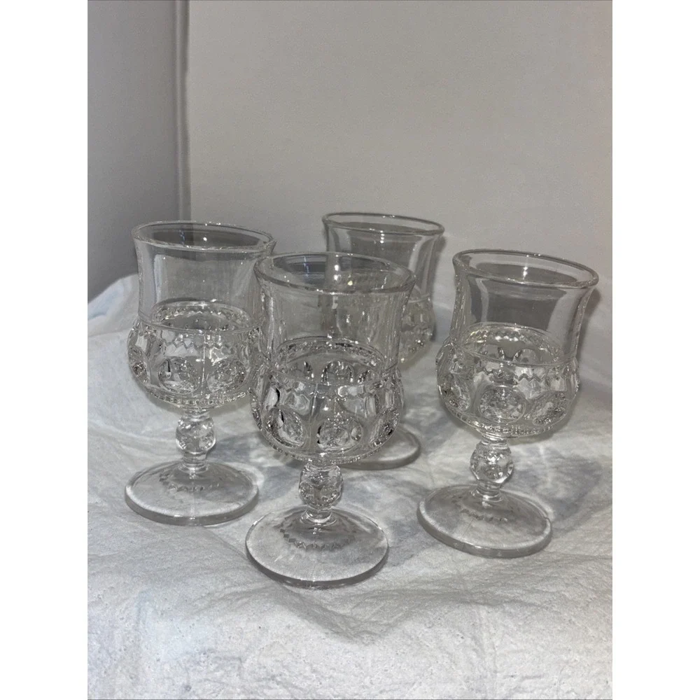 Tiffin Glass kings‎ Crown Franciscan Set of 4 Thumbprint Cordials